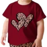 Leopard Heart Print Baby Girl Clothing Set – Red