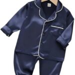 Unisex Satin Pajamas Set Boys Girls Silk (Blue)