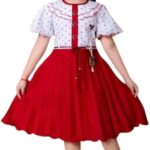 Kids Girls Cotton Linen Knee Length (Red)