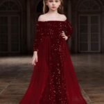 Velvet Gown for Girls/off - Shoulder