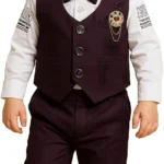 Baby Boy Formal 3-Piece Suit - Waisrcoat (Wine)
