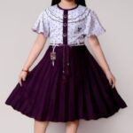 Kids Girls Cotton Linen Knee Length (Purple)