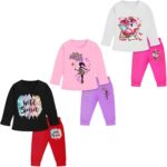 Cotton Clothing Set for Girls Dress Full Sleeve T-shirt Top and Pyjama (Pack of 3) - Combo 2