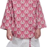Boys Elegant Traditional Dhoti Kurta Set (Pink Bird) – Kids Ethnic Wear for Weddings, Festivals & Parties