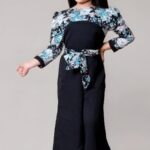 Girls Kids Floral Jumpsuit Party Dress (Blue)