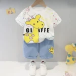 Set for Baby Boys & Baby Girls, Printed Half Sleeves Clothing Set for Kids (White)