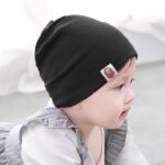 Black Baby Plain Stretchable Knitted Cotton Cap