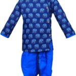 Kids Ethnic Traditional Pure Cotton Dhoti Kurta Set (Button Blue) – Full Sleeves Dhoti Dress for Festivals, Occasions & Casual Wear