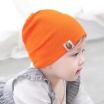 Orange Baby Plain Stretchable Knitted Cotton Cap