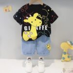 Set for Baby Boys & Baby Girls, Printed Half Sleeves Clothing Set for Kids (Black)