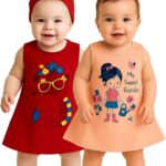 Girl's Sleeveless Pack of 5 Printed Frock (Red , Orange)