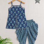 Kids Girls Dhoti Kurta Set Frock Style (Navy Blue)