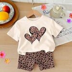 Leopard Heart Print Baby Girl Clothing Set ( white)