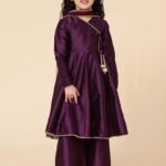 Girls Anarkali Knee-Length Set (Wine) – Kids Traditional Ethnic Wear for Weddings, Festivals & Parties