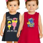 Girl's Sleeveless Pack of 5 Printed Frock (Red , Black)
