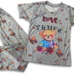 Cartoon Printed Pyjama Set for Girls and Boys (Grey Boys)