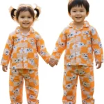 Kids Cotton Printed Night Suit Set (Orange)