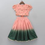 Girls Ethnic Wear Rayon Printed Readymade Dress (Green & Peach) – Kids Traditional Outfit for Weddings, Festivals & Parties