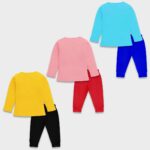 Cotton Clothing Set for Girls Dress Full Sleeve T-shirt Top and Pyjama (Pack of 3)- combo1