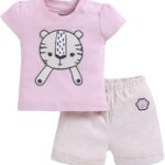 Smart Baby 100% Cotton Interlock Fabric T-Shirt and Shorts Set for Baby Girls - Soft, Lightweight, Comfortable (Pack of 1) - (pink beige)