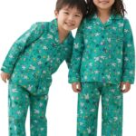 Kids Cotton Printed Night Suit Set ( Green )