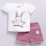 Smart Baby 100% Cotton Interlock Fabric T-Shirt and Shorts Set for Baby Girls - Soft, Lightweight, Comfortable (Pack of 1) - (White Mahroon)