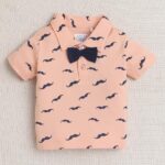Boy's Cotton Printed Half Sleeves T-Shirt (Peach Navy )