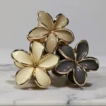 Floral Hair Clip, Gold, Grey Enamel