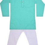  Chikankari Cotton Kurta Pajama Set | Full Sleeve Printed Kurta & White Elastic Pajama | Ethnic Wear for Festivals & Weddings (Sea green)