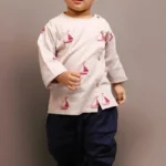 Boys Elegant Traditional Dhoti Kurta Set (Boat Print) – Kids Ethnic Wear for Weddings, Festivals & Parties