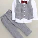 Grey & White Boys Shirt Waist Coat