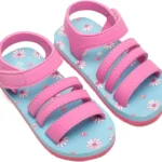 Floral Sandal for Baby Girl, Indoor (sky -pink)
