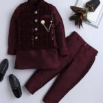 Boys Velvet 3 Piece Indo-Western Set (Wine)