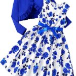 Girls Floral Printed Frocks & Dresses (Blue)