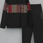 Trendy Printed Cotton Blend Hoodie T-shirt Jogger Trackpant Clothing Set for Boys - Pack of 1( black)