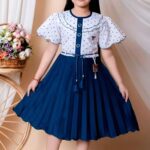 Kids Girls Cotton Linen Knee Length (Blue)