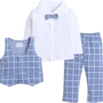 Beige and Navy Boys Full Sleeves Shirt