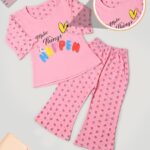 Cotton Printed Night Suit/ Palazzo Night Suit (Pink)