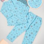 Cotton Printed Night Suit/ Palazzo Night Suit ( Blue )