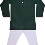 Boys Chikankari Cotton Kurta Pajama (Green) – Kids Traditional Ethnic Wear for Weddings, Festivals & Parties