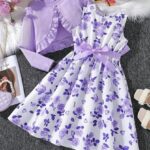 Style Girls Floral Printed Frocks & Dresses(Purple)