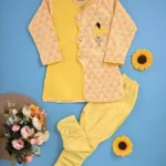 Boys Designer Sherwani Set (Cotton Blend, Yellow) – Kids Traditional Ethnic Wear for Weddings & Festivals