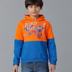 Kids Unisex - Child Cotton Hooded Sweatshirt (Orange Blue)