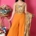 Girls Self Designed Premium Cotton Dress (Yelllow)