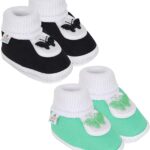 0 to 6 Months Baby Boys and Girls Pack of 2 Pair (Black - Green)