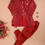 Boys Designer Sherwani Set/Cotton Blend ( Red)