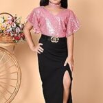 Girls Premium Sequin Fabric Bodycon (pink)