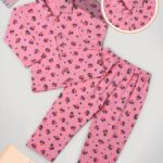 Sleepsuit for Baby Boy Girl | Bottom Pyjama Set for Kids | Cartoon Printed Cotton Night Suit | Sleep Wear | Full Sleeves T-Shirt with Trouser | Night Dress (Pink)