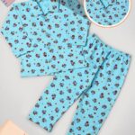 Sleepsuit for Baby Boy Girl | Bottom Pyjama Set for Kids | Cartoon Printed Cotton Night Suit | Sleep Wear | Full Sleeves T-Shirt with Trouser | Night Dress (blue)