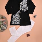 Boys Designer Sherwani Set – Cotton Blend Ethnic Wear for Weddings & Festivals (Black)
